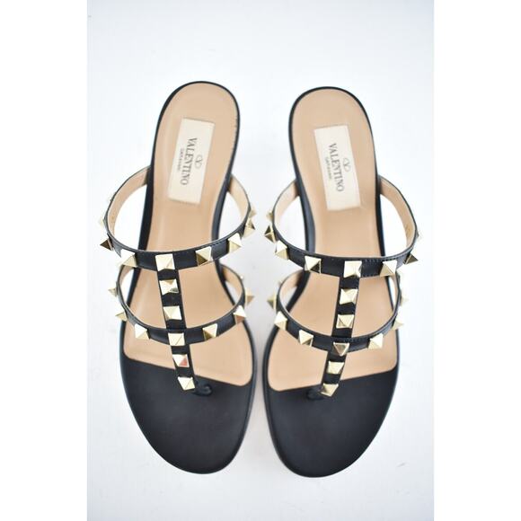 Valentino Rockstud 50 Black Thong Backless Strap Sandal Kitten Heel Pump 39 - Picture 8 of 12